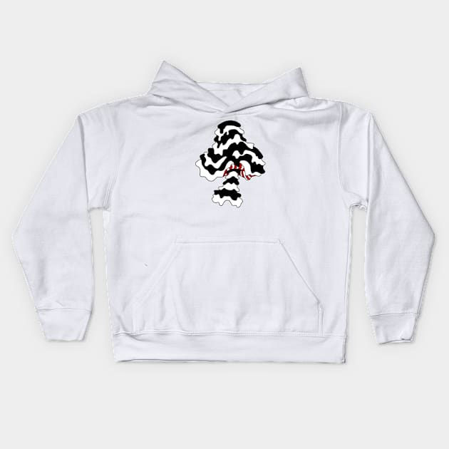 The Perfect Magic Mushroom: Trippy Dripping Wavy Black and White and Red Contour Lines Kids Hoodie by Ciara Shortall Art